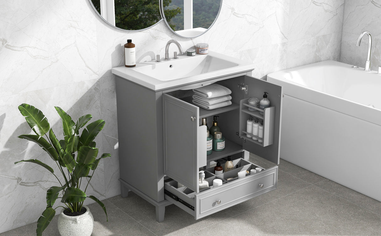 30inchgrey Bathroom Vanity with Sink ComboMulti-functional Bathroom Cabinet with Doors and Drawer Solid Frame and MDF Board - V.I.P Digital Presence