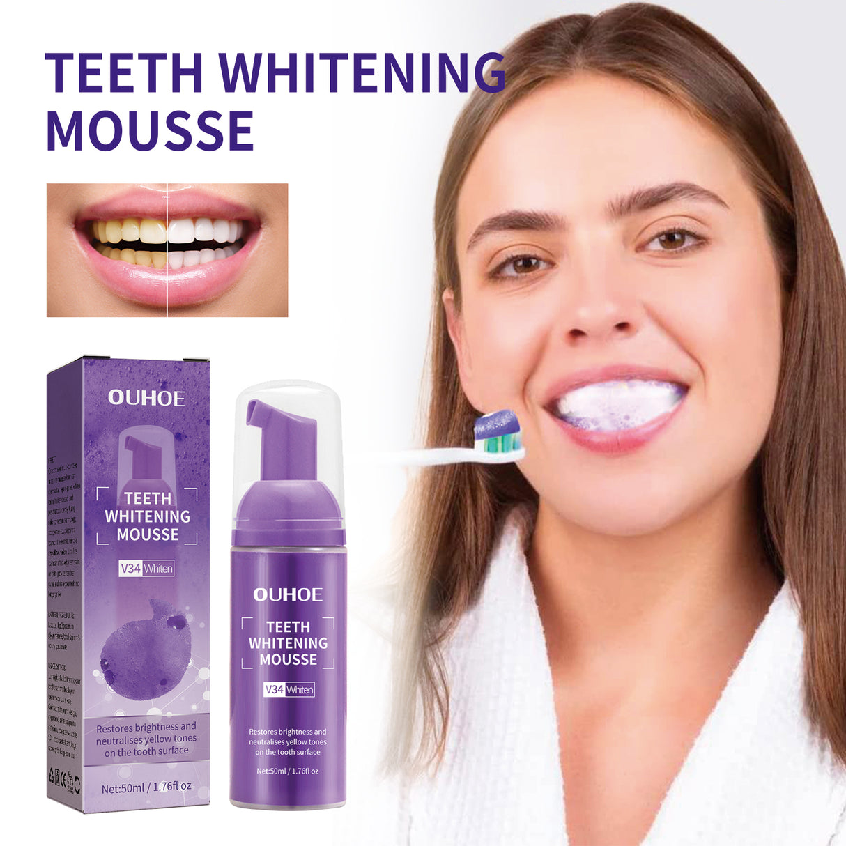 Teeth Whitening Mousse Toothpaste, Mouth Cleaning Remove Dirt Yellow Teeth Care Fresh Breath Whitening Teeth Toothpaste - V.I.P Digital Presence