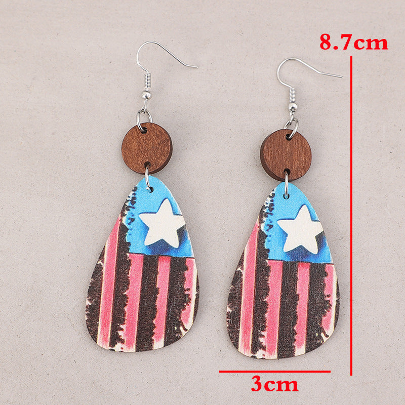Star & Stripes Wooden Dangle Earrings - V.I.P Digital Presence