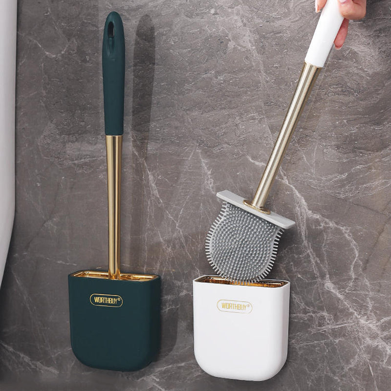 Luxury Toilet Brush Wall Mounted Holder Silicone Flat Head Cleaning Brush Corner Gap Cleaner - V.I.P Digital Presence