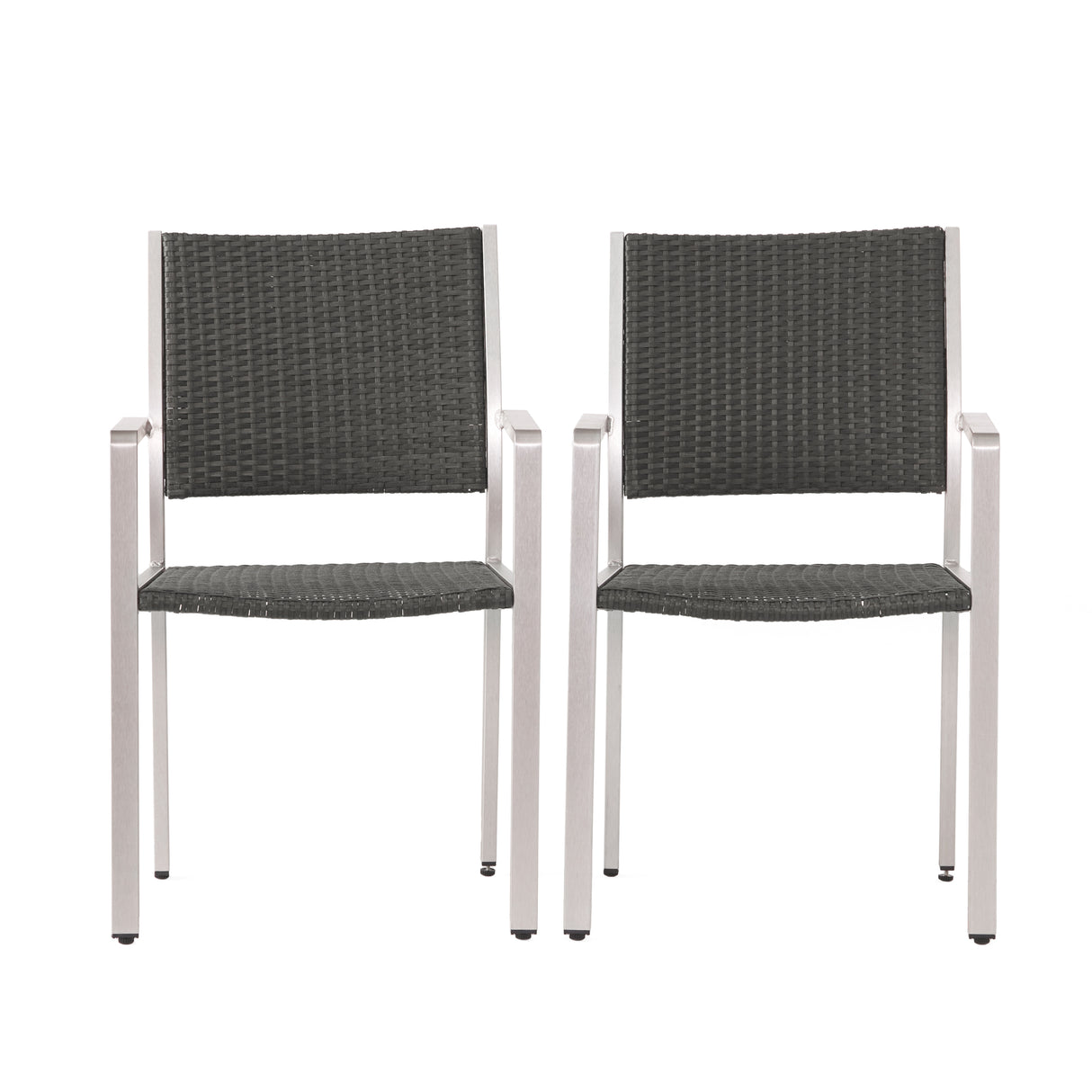Cape Coral Outdoor Wicker Dining Chairs with Aluminum Frames, 2-Pcs Set, Grey - V.I.P Digital Presence