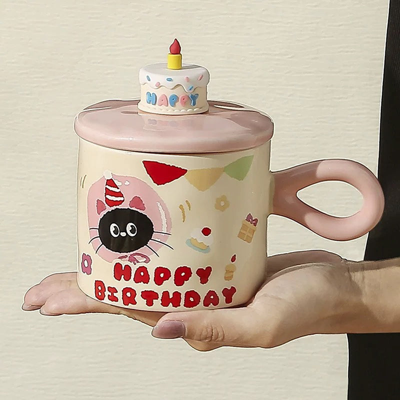 Adorable Cartoon Cat - themed Mug with Lid: A Charming Gift, Ideal for Office Coffee or Water - V.I.P Digital Presence