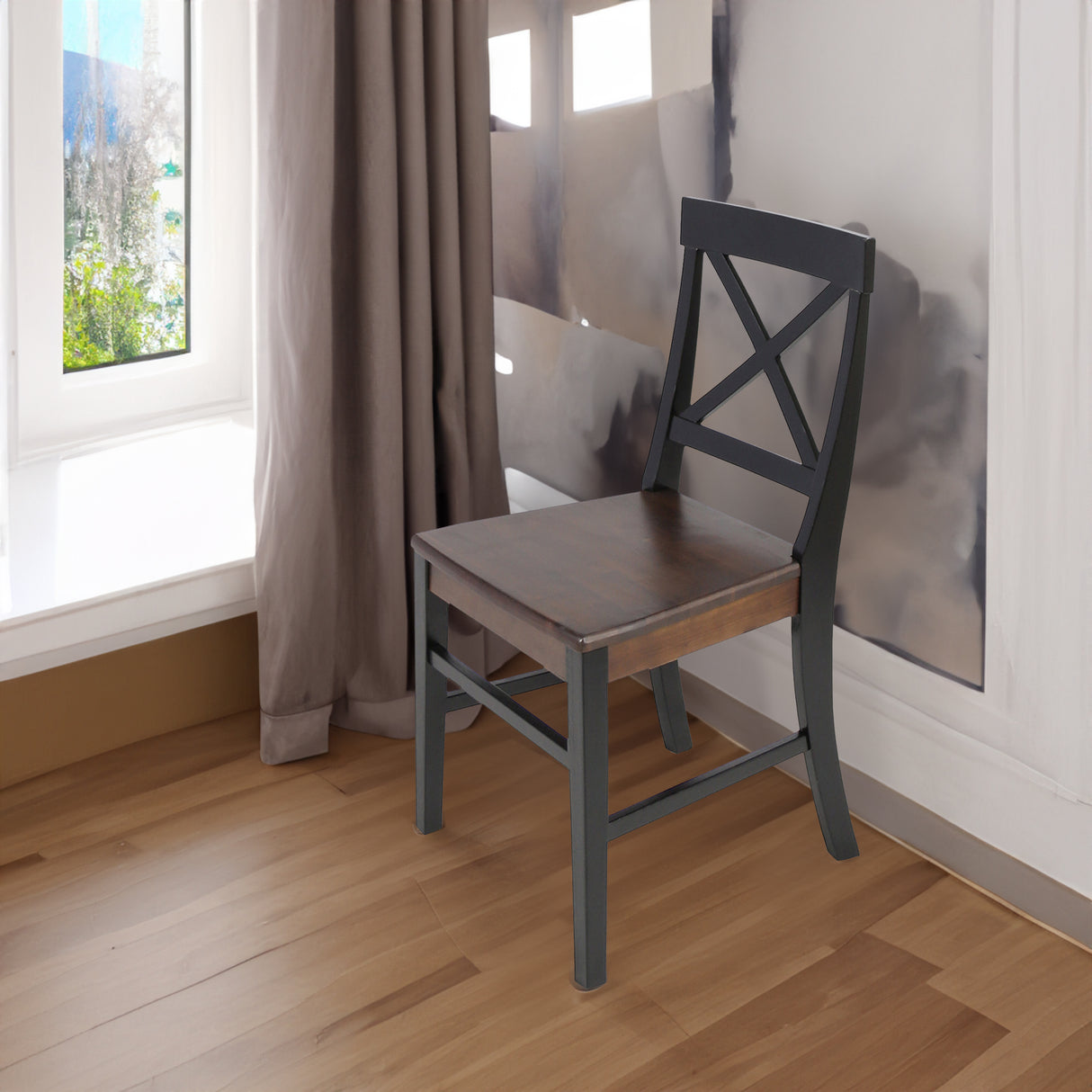 Roshan Farmhouse Acacia Wood Dining Chairs, Black / Walnut (Set of 2) - V.I.P Digital Presence