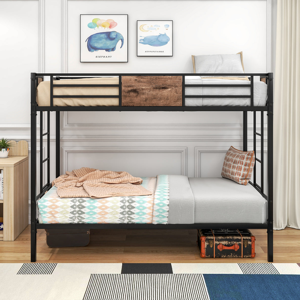 Bunk Bed Twin Over Twin Size Metal Bunk Bed with Ladder and Full-Length Guardrail Metal Bunk Bed Black - V.I.P Digital Presence