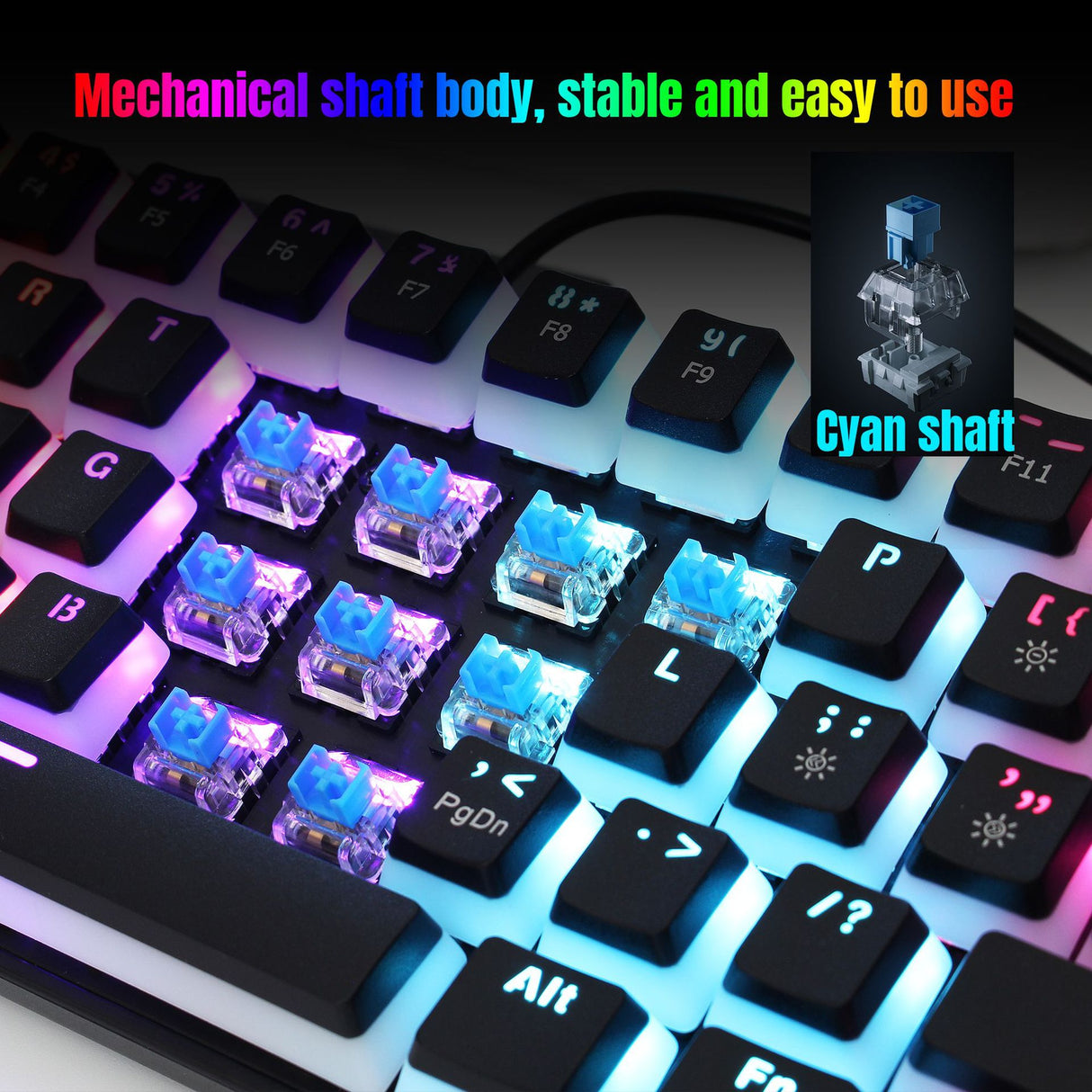 HXSJ new 61 key wired mechanical keyboard, blue axis pudding keycap, color backlit game, office and home use - V.I.P Digital Presence