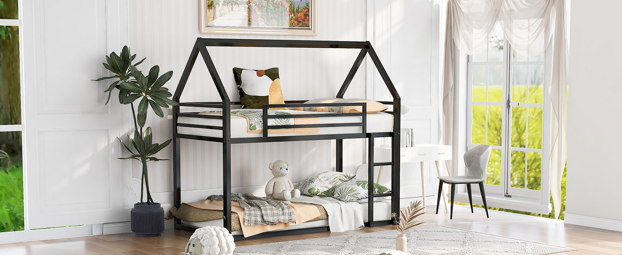 Twin over Twin House Bunk Bed with Built-in Ladder,Black - V.I.P Digital Presence