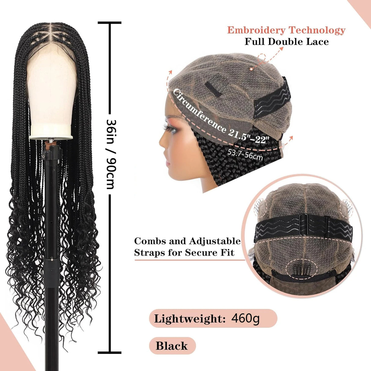 Triangle Knotless Braided Wigs 36Inch Bohemian Curly Braided Lace Front Wigs Synthetic Hand Double Lace Braid Wig - V.I.P Digital Presence