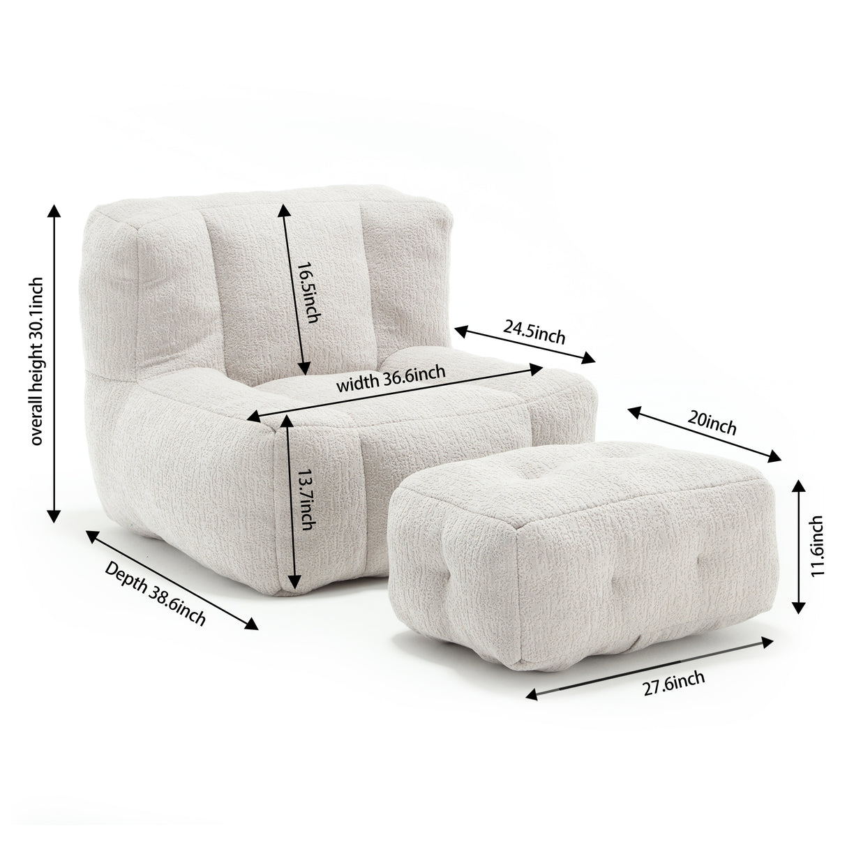 Fluffy bean bag chair Super soft couch chair with memory foam and footstool Indoor modern focus bean bag chair - V.I.P Digital Presence