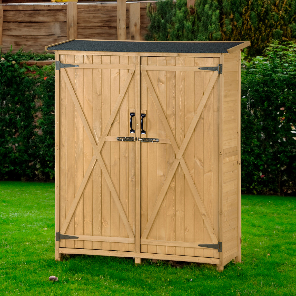 Outdoor 5.3ft Hx4.6ft L Wood Storage Shed Tool Organizer,Garden Shed, Storage Cabinet with Waterproof Asphalt Roof Natural - V.I.P Digital Presence