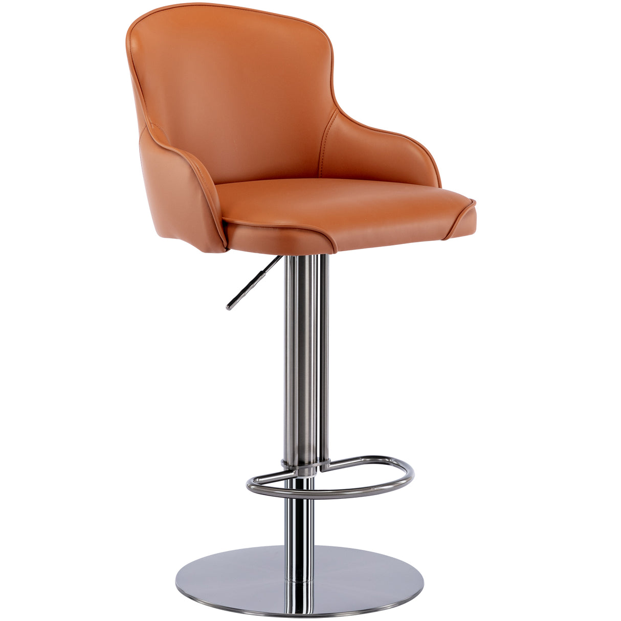 Modern leather bar chair with black titanium stainless steel backrest, adjustable height by rotation (1 piece in brown)