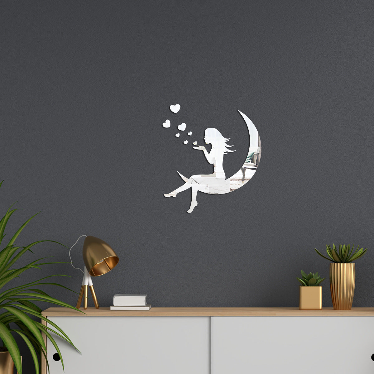 Moon Girl Mirror Sticker 1mm Acrylic 3D Wall Decal for Room and Bedroom Decorations - V.I.P Digital Presence