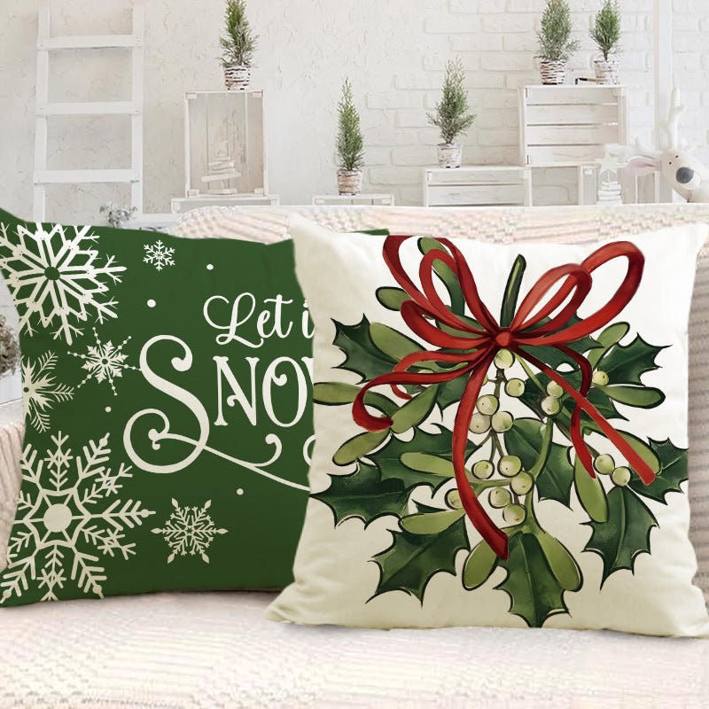 Green Christmas Pillow Cover Linen Printed Pillow Cover Holiday Living Room Bedroom Decoration Cushion Cover - V.I.P Digital Presence