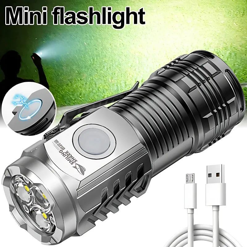 Mini Powerful LED Flashlight USB Rechargeable Strong Light Torch with Three Eye Flashlight Portable Camping Fishing Lantern - V.I.P Digital Presence