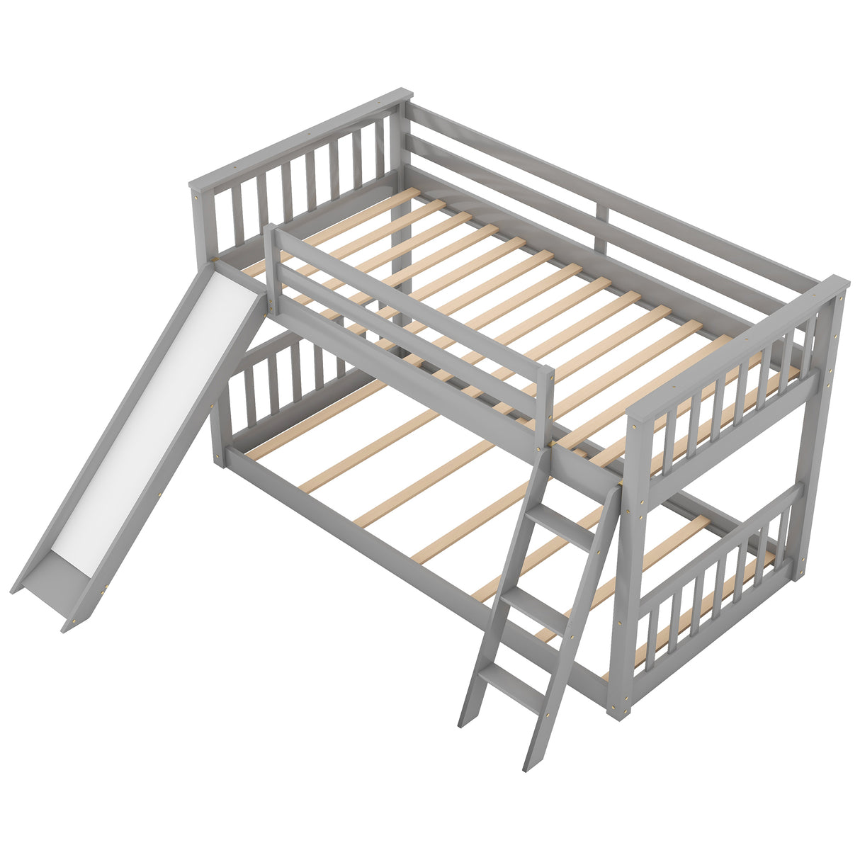 Twin over Twin Bunk Bed with Convertible Slide and Ladder Gray