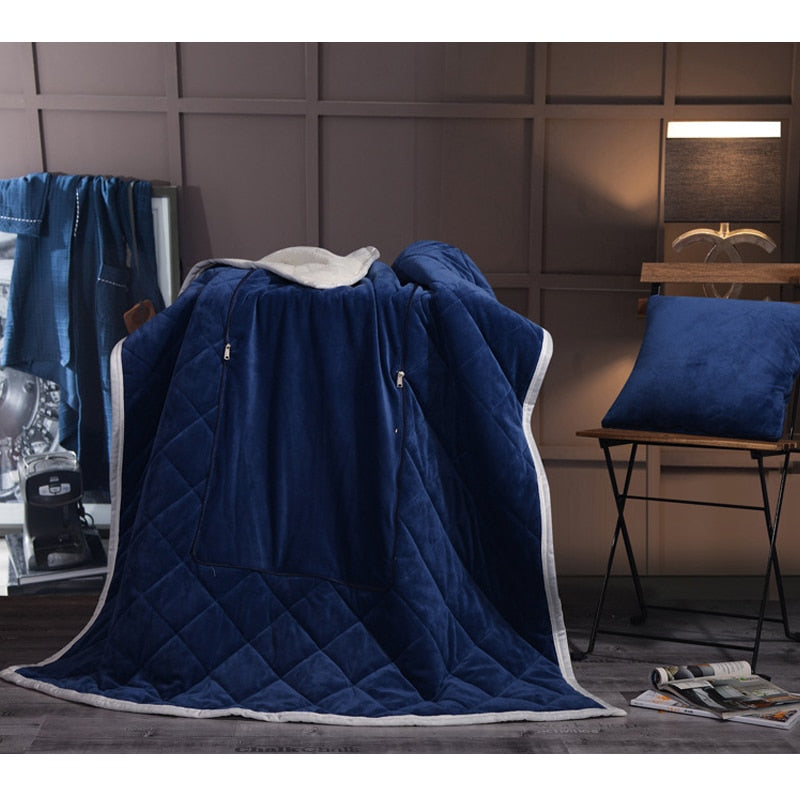 2 in 1 Flannel Cushion Blanket car sofa lumbar throw pillow air conditioning blanket foldable patchwork quilt blanket Bedding