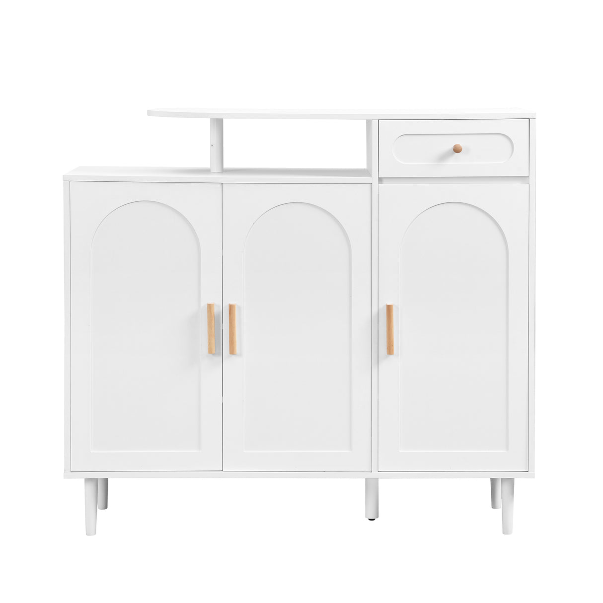 ON-TRANS Elegant Shoe Cabinet with Arched Doors and Drawers, Storage Side Panels, Adjustable Shelves and Solid Wood Legs, White - V.I.P Digital Presence