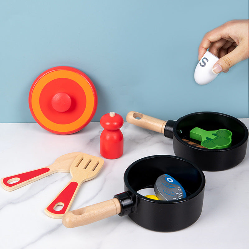 Children's wooden simulation home cooking pot set kitchen cooking with joy cooking utensils wooden toys - V.I.P Digital Presence