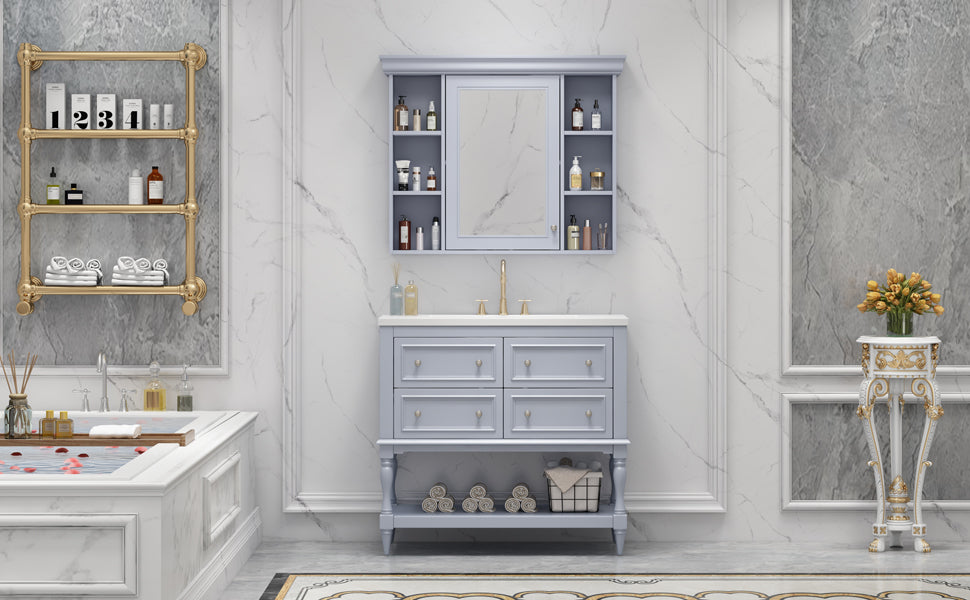 36'' Bathroom Vanity with Medicine Cabinet, Modern Mirror Cabinet with Adjustable Shelf, Bathroom Storage Cabinet with 4 Drawers - V.I.P Digital Presence