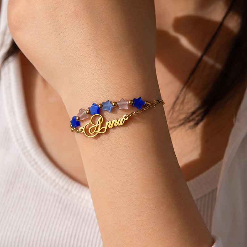 DIY letter bracelet personality cat's eye stone five-pointed star double-layer stacking hand jewelry bracelet - V.I.P Digital Presence