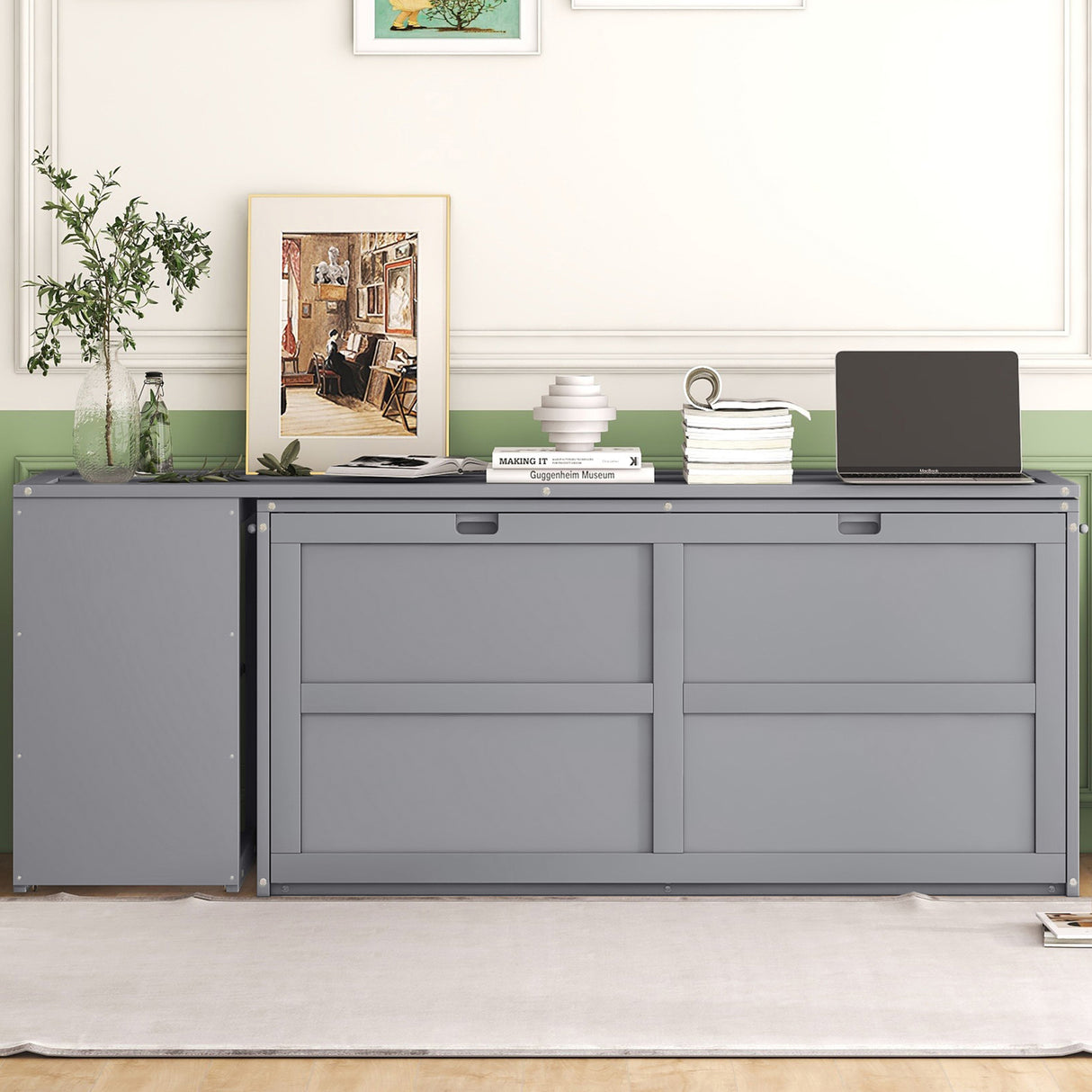 Queen Size Murphy Bed with Rotable Desk Gray
