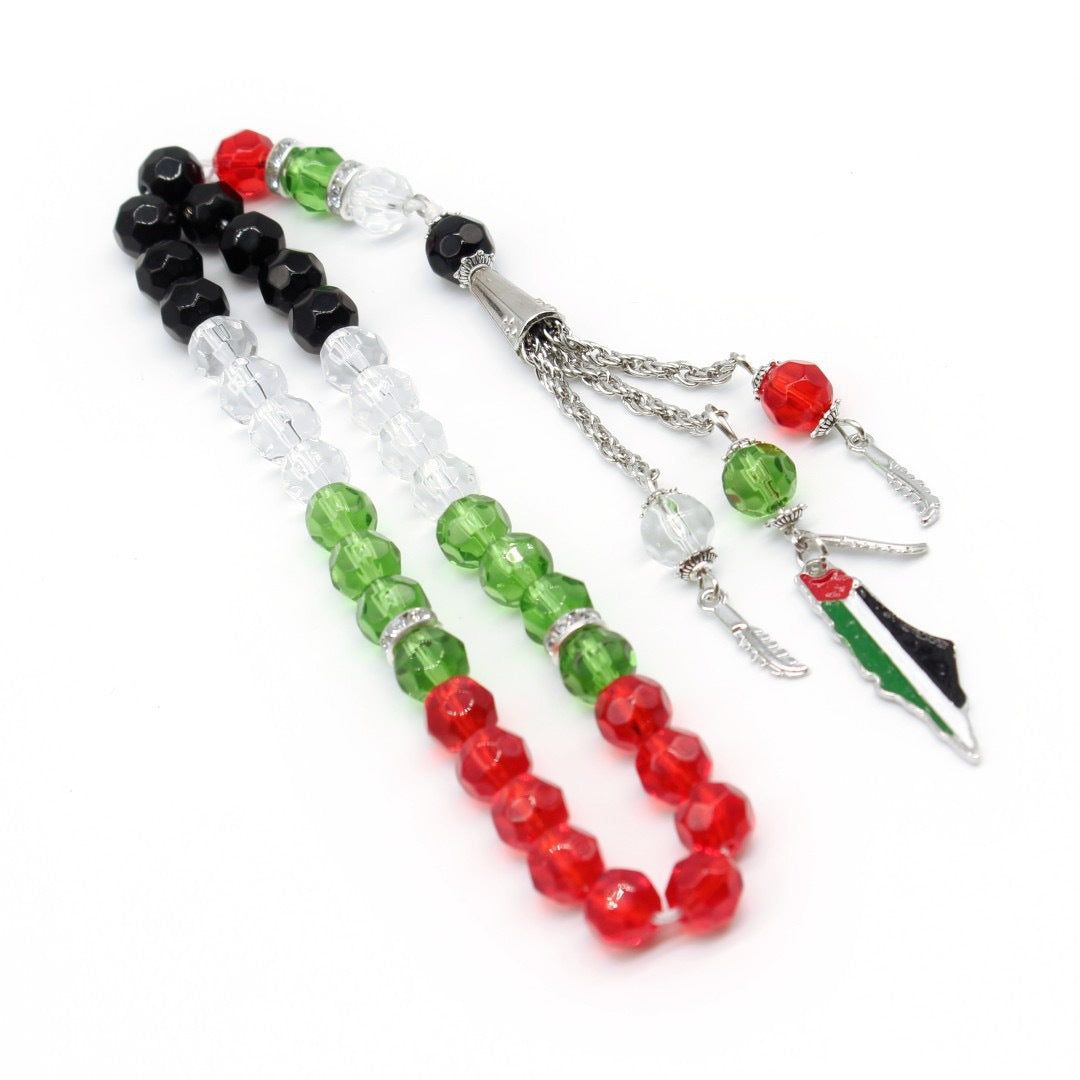 33 prayer beads in Palestinian flag colored crystal glass - V.I.P Digital Presence