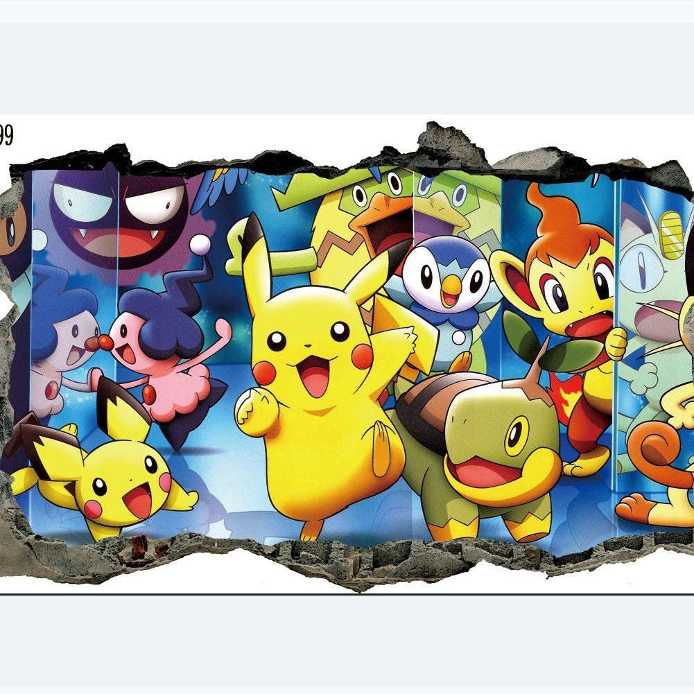 New 3D Pikachu Wall Sticker Pok é mon Wallpaper Self adhesive Cartoon Graffiti Anime Poster Children's Room PVC - V.I.P Digital Presence
