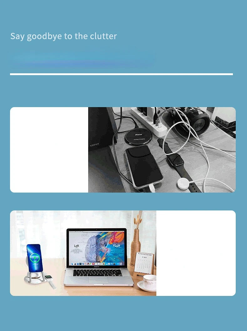 3 IN 1 Desk Magnet Stand 15W Fast Wireless Charger For Apple Watch iPhone 14 13 12 11 Pro Max 13 12 Mini Samsung S23 S22 Qi Base - V.I.P Digital Presence