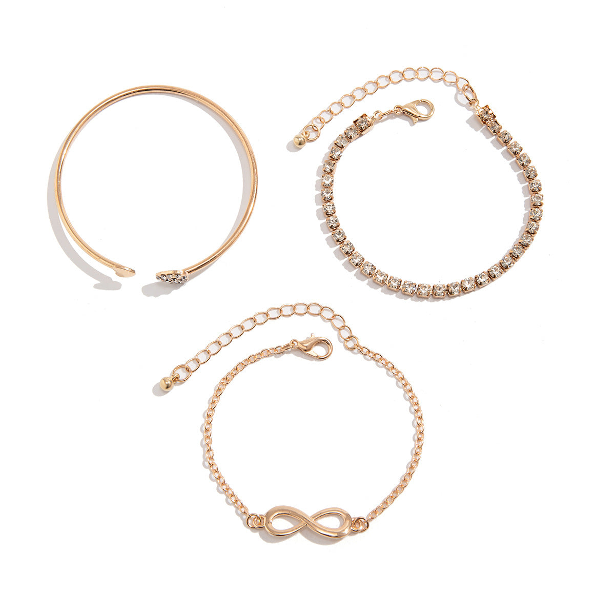 Retro heart-shaped full diamond chain 8-shaped bracelet, simple geometric rhinestone micro inlaid versatile bracelet for women - V.I.P Digital Presence