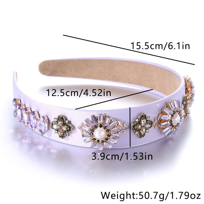 Fashionable Baroque Retro Set Water Diamond Flower Wide Edge Pearl Hair Hoop - V.I.P Digital Presence