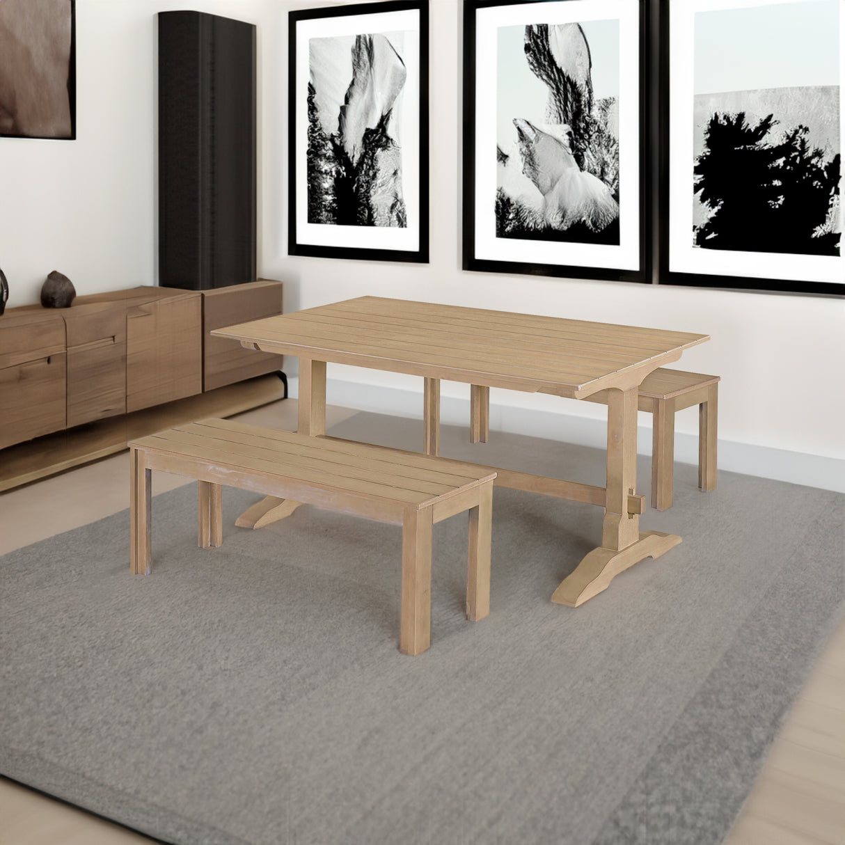 TREXM 3-piece retro dining table, rectangular stand table, and 2 4-person wooden stools (made of natural wood) - V.I.P Digital Presence