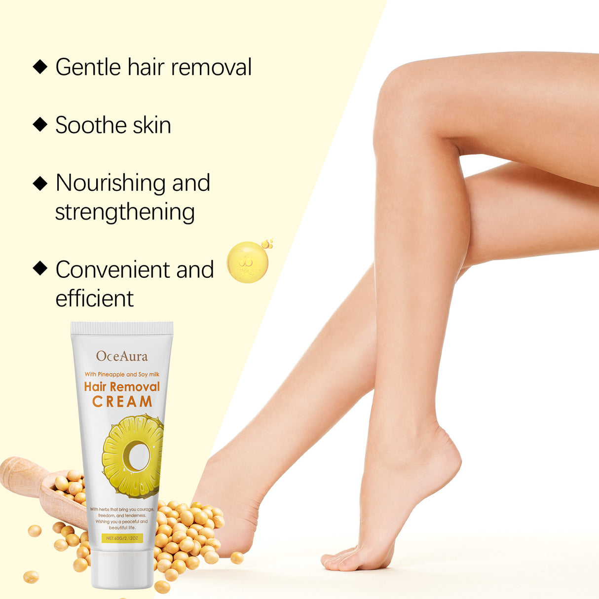 Soybean Hair Removal Cream Mild And Non-Irritating For The Whole Body Apply Moisturizing And Gentle Pure Skin Hair Removal Cream