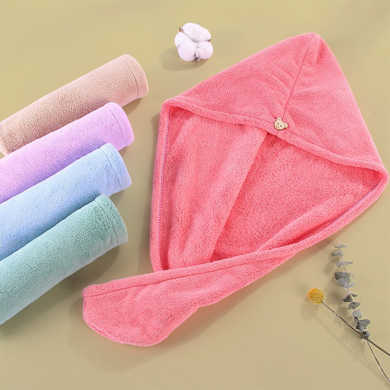 Super absorbent double-layer thickened coral velvet quick drying hair towel, shower cap, and headband towel - V.I.P Digital Presence