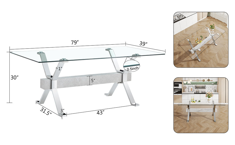 Dining table Modern tempered glass dining table 79 ''x39''x30 '' 1105 - V.I.P Digital Presence