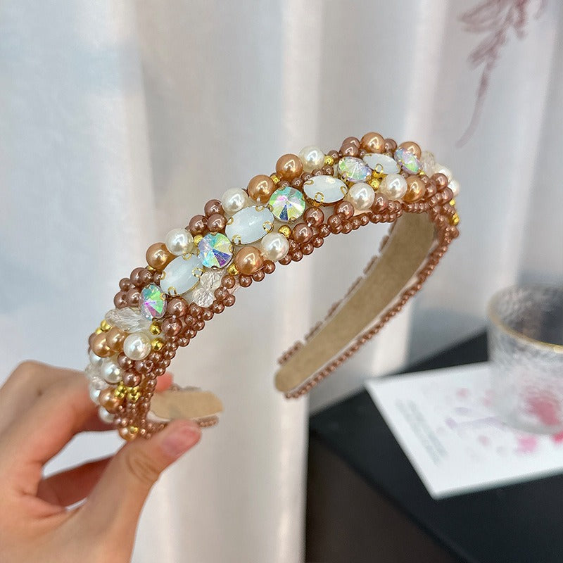 New handmade beaded crystal pearl retro exaggerated internet celebrity hot selling thin edge hair accessories - V.I.P Digital Presence