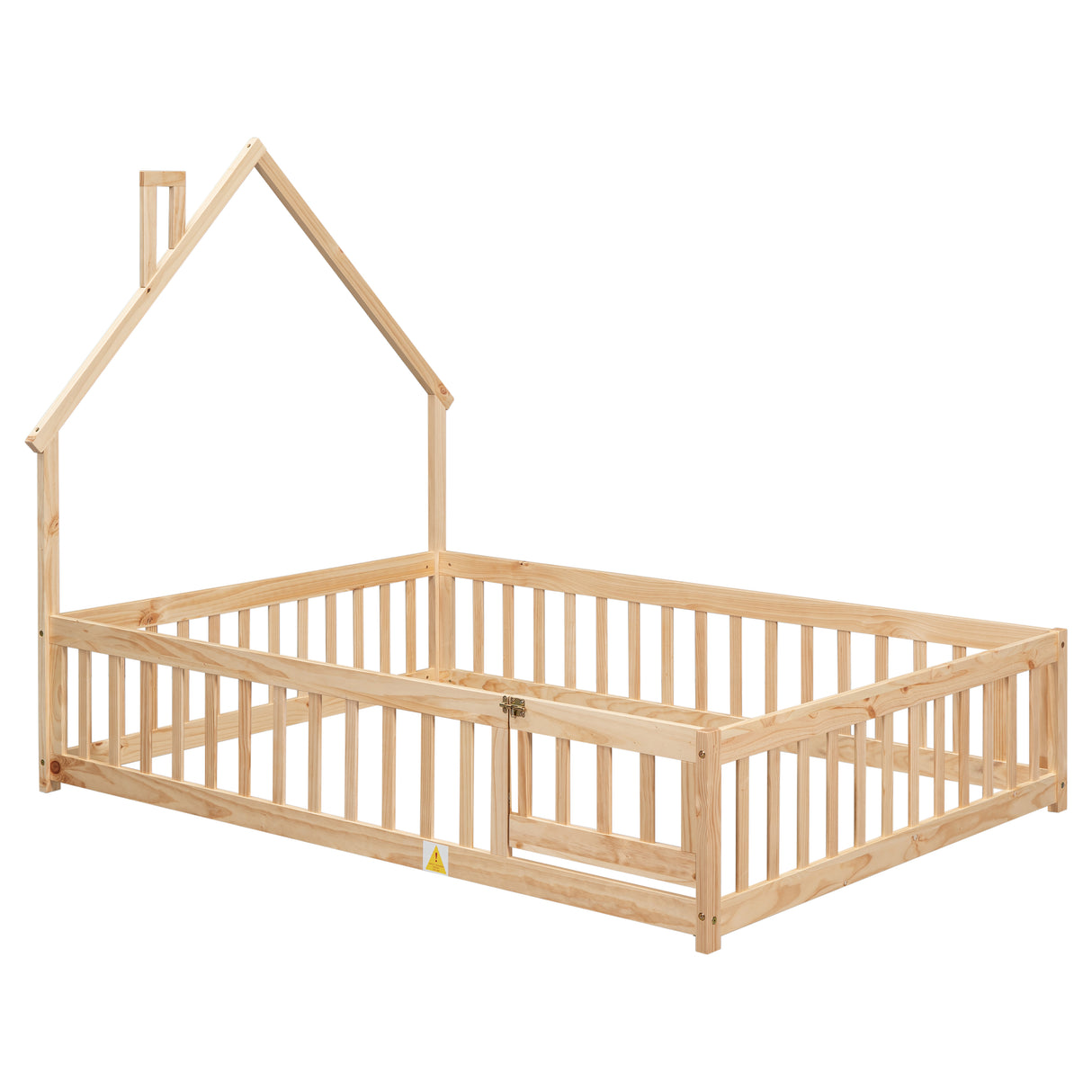 Full House-Shaped Headboard Floor Bed with Fence Natural - V.I.P Digital Presence