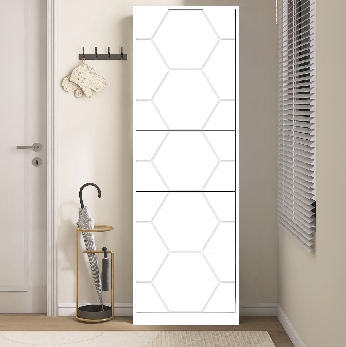 Shoe Storage Cabinet for Entryway, 5 Tiers Shoe Organizer with Carved Panels, Carving Shoe Closet,Vertical Shoe Cabinet - V.I.P Digital Presence