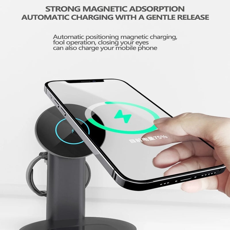 Magsafe Magnetic 3 in 1 Wireless Charger Stand 15W Fast Charge Mobile Phone Watch Headphones - V.I.P Digital Presence