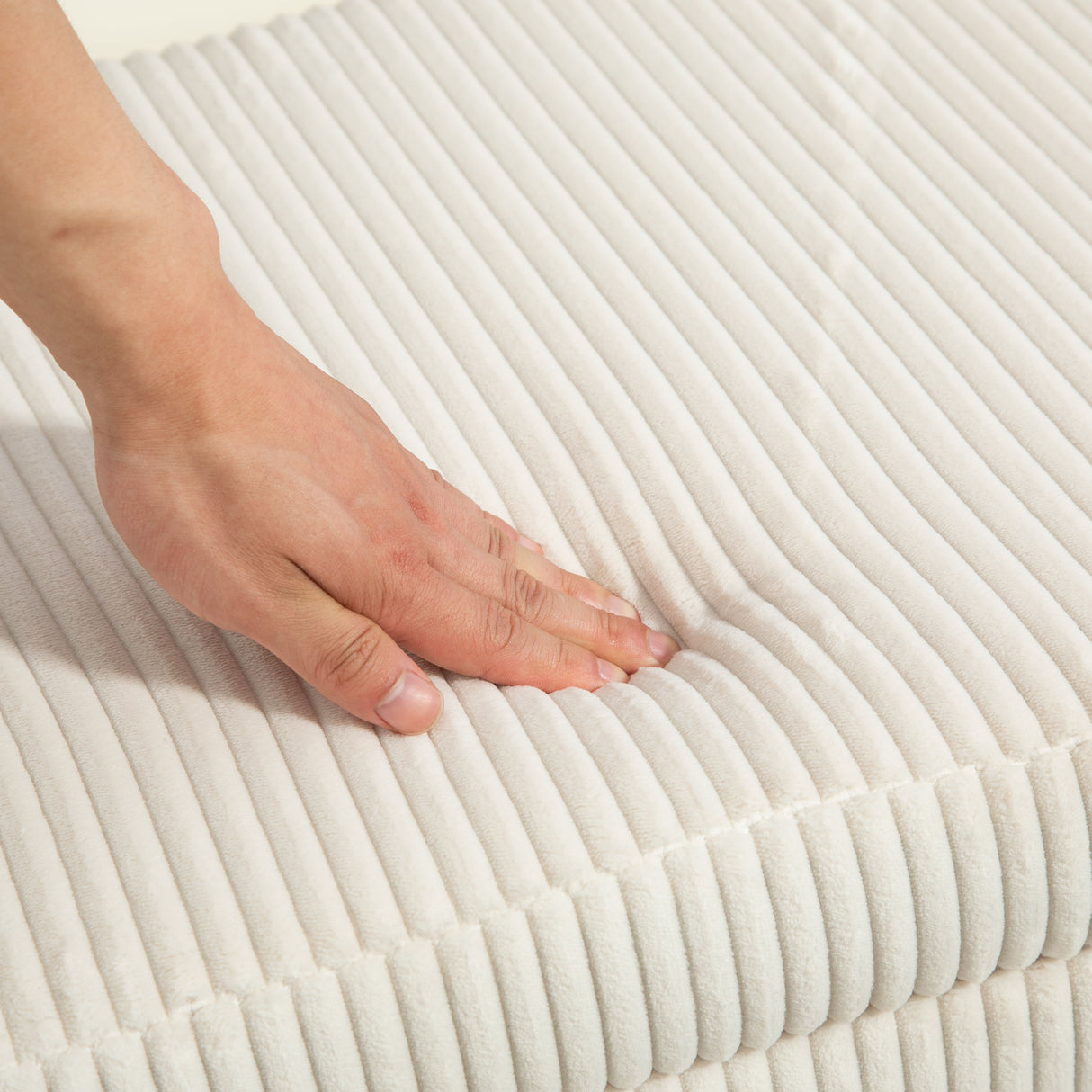 COOLMOR storage Ottoman chair with safety hinge and soft cushion fabric storage Ottoman stool (beige) - V.I.P Digital Presence