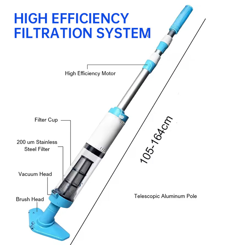 Rechargeable hand pool vacuum for spas/hot tubs/small pools, with auto immersion detector & bristle nozzle. - V.I.P Digital Presence