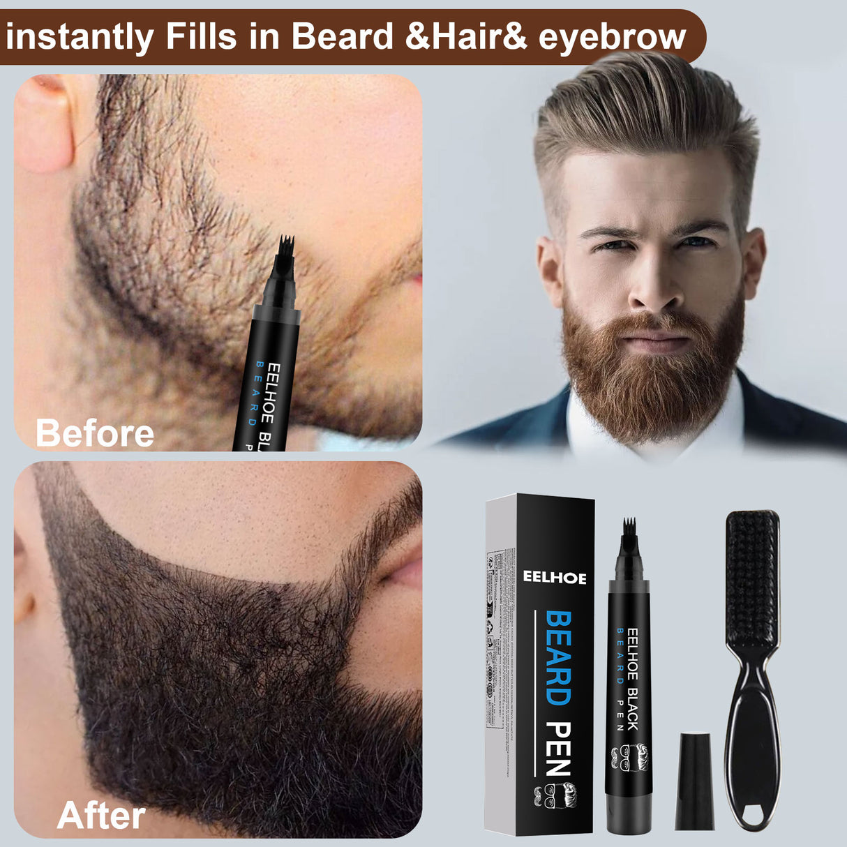 Foreign Trade Cross-Border Beard Filler Pen Kit, Waterproof, Sweat Resistant, Makeup Free Beard Pen Beard Pen - V.I.P Digital Presence