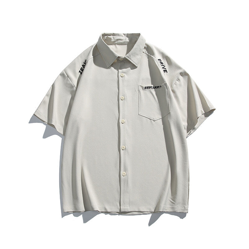 Simple letter embroidery casual short sleeved shirt men's half sleeved shirt - V.I.P Digital Presence