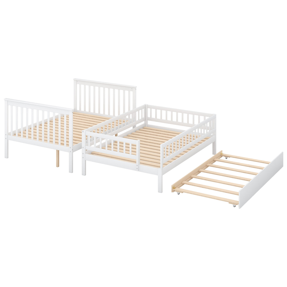 Full over Full Bunk Bed with Trundle and Staircase White