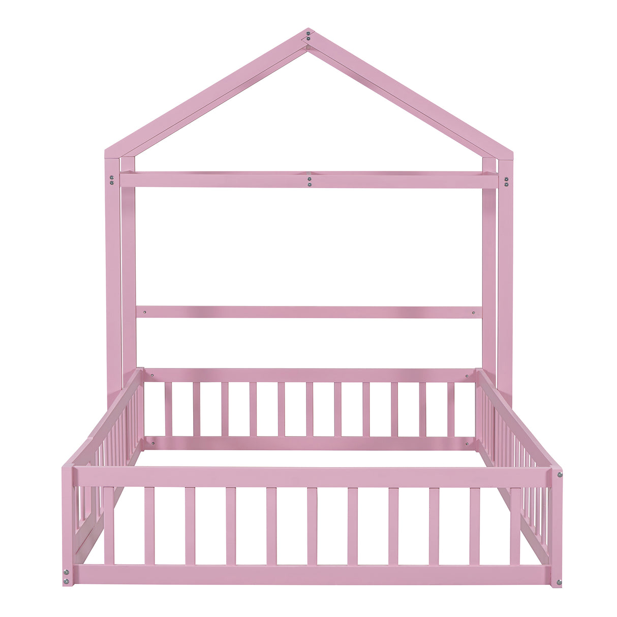 Wooden Full Size Children's Bed with Detachable Headboard and Integrated Clothes Drying Rack, Pink - V.I.P Digital Presence