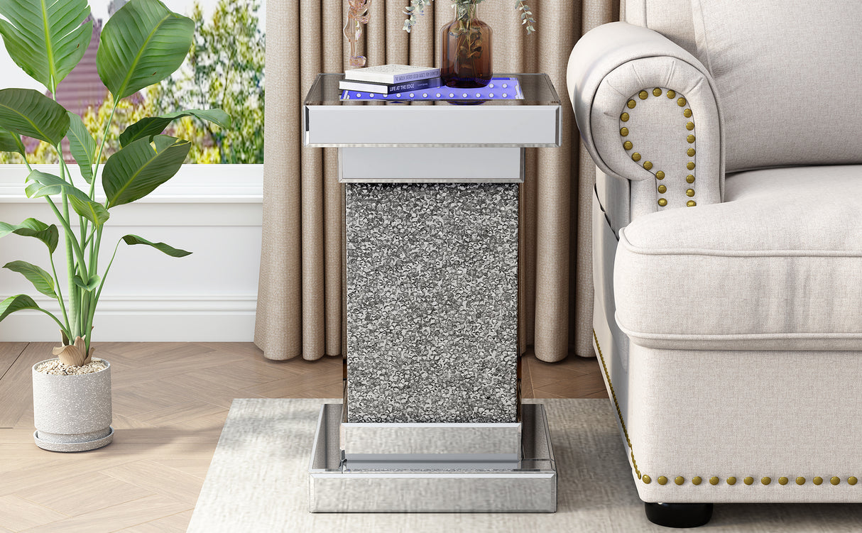 U-Can 11.8-inch silver square mirror coffee table with LED lights, modern diamond edge table, no assembly required - V.I.P Digital Presence