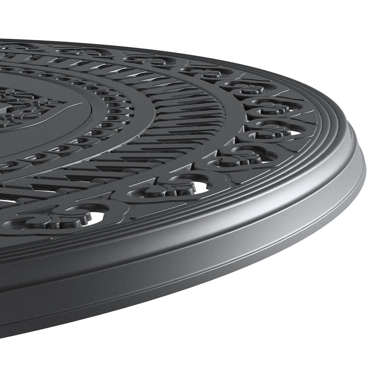 Ø39.37-inch Cast Aluminum Patio Dining Table With Black Frame and Umbrella Hole - V.I.P Digital Presence