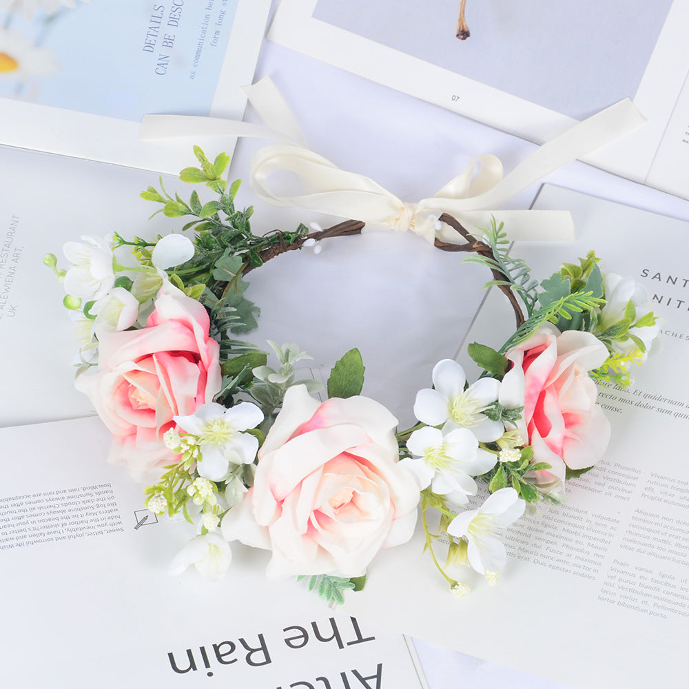 Super Fairy Girl Bride Scenic Area Photography Flower Wreath Hair Accessories Handmade Silk Flower Wreath Headwear - V.I.P Digital Presence