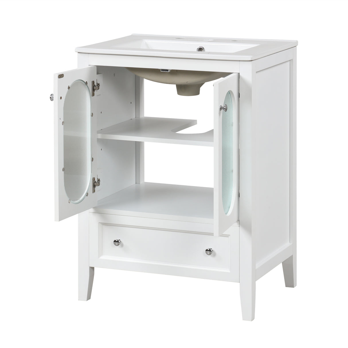 24" Bathroom Vanity with Sink, Bathroom Vanity Cabinet with One Drawer and Doors, Adjustable Shelf, Solid Wood and MDF, White - V.I.P Digital Presence
