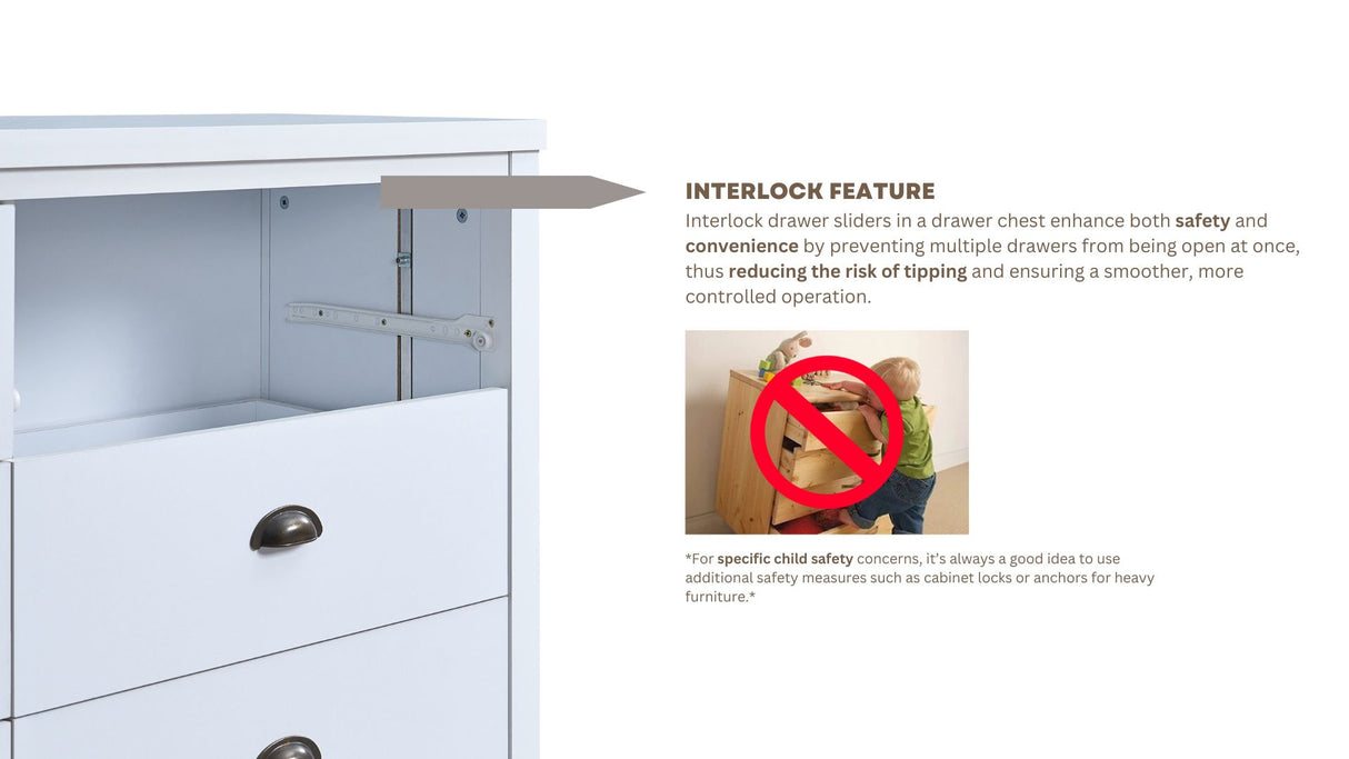 SAFARI 6-drawer main dressing table with interlocking drawer function, easy to assemble, classic white color - V.I.P Digital Presence