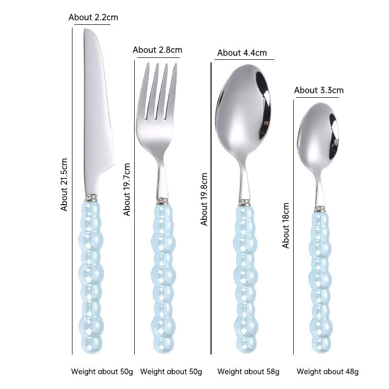 304 stainless steel knife and fork spoon creative pearl ceramic handle tableware western steak knife and fork dessert spoon - V.I.P Digital Presence