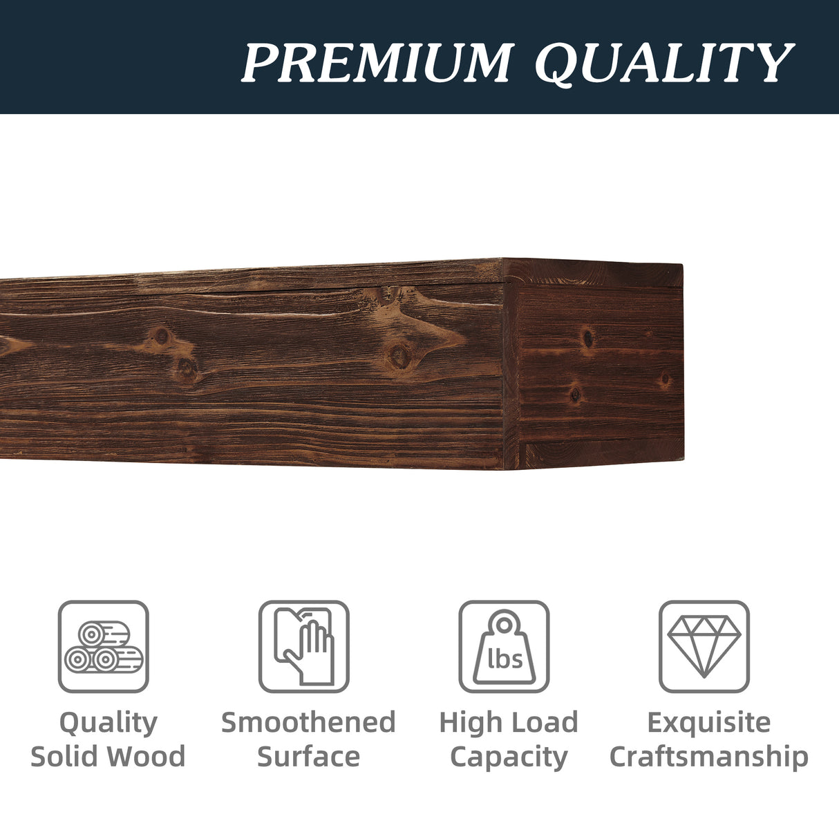 60" Rustic Wood Fireplace Mantel,Wall-Mounted & Floating Shelf for Home Decor Espresso + Solid Wood